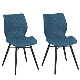 Beliani Juego De 2 Sillas De Comedor Tapicer&iacute;a De Tela Patas Negras Estilo Retro R&uacute;stico Verde Azulado Lisle