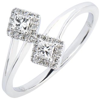 Edenly Ring Vielfalt - Du & Ich Princess Diamanten - 18 Karat Wei&szlig;gold und Diamanten