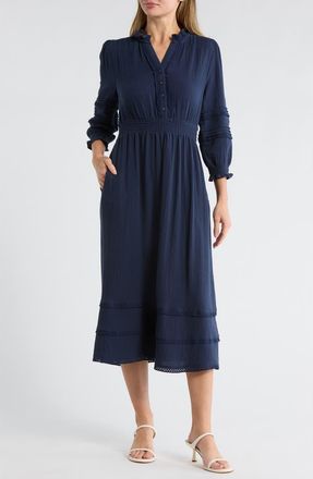 Ellen Tracy Button Front Gauze Dress in Navy at Nordstrom Rack, Size X-Small