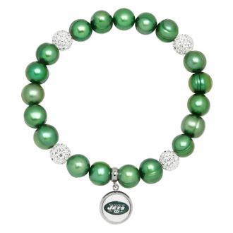 Honora New York Jets Stretch Pearl & Crystal Bracelet In Green