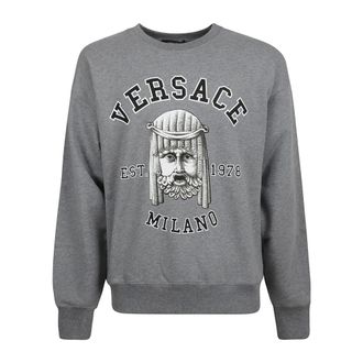 Versace Hoodies & sweatvesten, Heren, Grijs, L, Katoen, Cotton Crewneck Sweatshirt