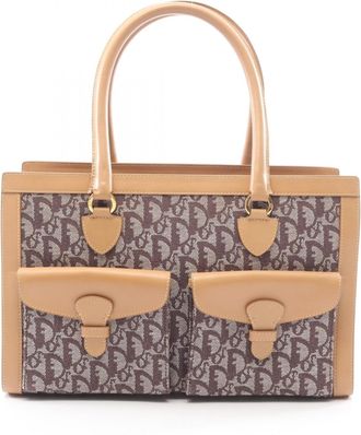 Dior Beige Brown Canvas Leather Handbag Tote Bag (Pre-Owned)