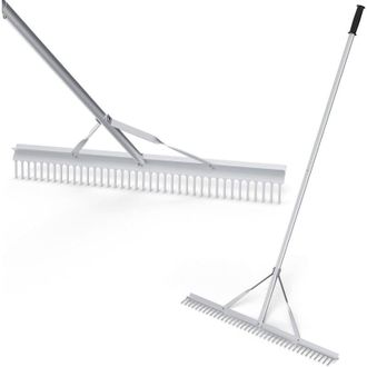 Costway Rastrello per Paesaggio, Rastrello in Alluminio con Testa del Rastrello Larga 91 cm, 36 Denti, Manico Lungo 174 cm, per Allentare il Terreno, Cura