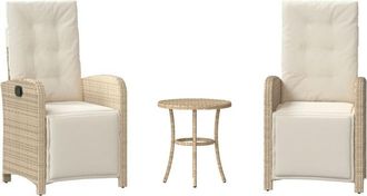 vidaXL Sillas Y Mesita De Jard&iacute;n 3 Piezas Rat&aacute;n Sint&eacute;tico Coj&iacute;n Beige Vidaxl