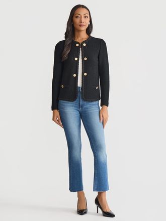 Misook Relaxed Lightweight Soft Tweed Knit Jacket in Black at Nordstrom, Size Xx-Large