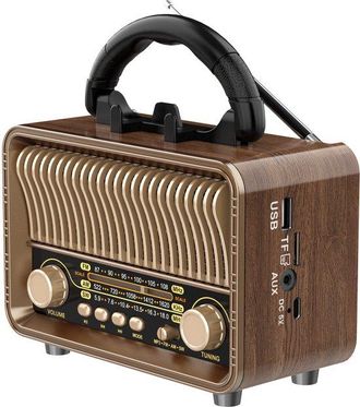 No Brand Radio Vintage Port&aacute;til Am Fm Sw Bluetooth Retro Transistor Funciona Con Pilas D Recargable Por Usb, Compatible Con Tarjeta Tf Reproducci&oacute;n Por Usb 16,