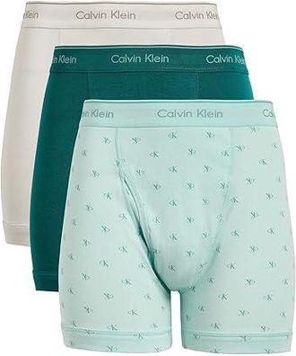 Calvin Klein Underwear Cotton Classics Boxer Brief 3-Pack Mens Underwear White Sand/Diamond Logo Niagra Mist/Aqua Bar : XL (40-42)