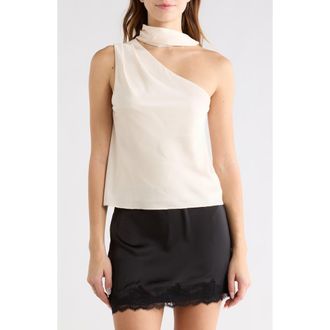 Elodie Tie Neck One-Shoulder Satin Top in Creme at Nordstrom Rack, Size X-Large