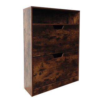 Relaxdays Relaxdays Scarpiera, Hbt: 102x80x24 Cm, 12 Paia, 2 Ribalte, Ingresso, Stretta, Moderna, Marrone