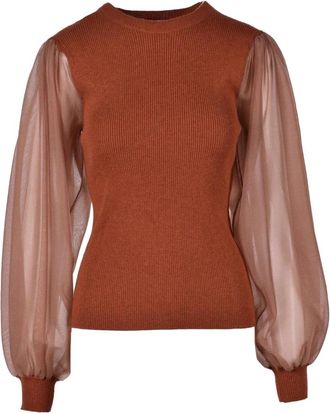 Ulla Johnson Trui met Pofmouwen van Zacht Tule - Dames - Ronde hals truien - Bruin - S - Tule - Truien & Vesten