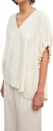 House of Dagmar Rouched V-Neck Top In Off White