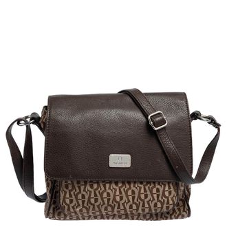 Aigner Beige/brown Signature Canvas And Leather Flap Shoulder Bag