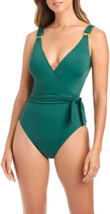 Bleu Rod Beattie Tie Waist Surplice One-Piece Swimsuit in Palma at Nordstrom, Size 14
