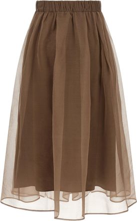 Brunello Cucinelli Womens Brown Silk Midi Skirt
