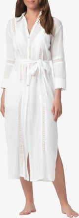 Helen Jon Eyelet Trim Long Shirt Dress in White at Nordstrom, Size X-Small