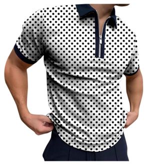Generic Mens Short Sleeve Polo Shirts: Mens Casual Polka Dot Zip Lapel Polo Shirt Polka-Dot Polo Top Turn Down Athletic Golf Tee Shirts for Men Adult Short Sl