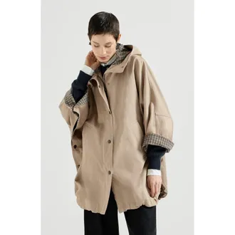 Brunello Cucinelli Cotton and linen twill hooded outerwear jacket with monili in Camel at Nordstrom, Size 36