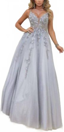 Terani Couture Glitter A Line Ballgown Prom Dress In Silver