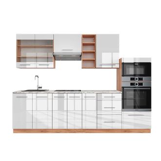 Vicco Mueble De Cocina Fame-line, Blanco Brillo Intenso/roble Dorado, 280 Cm, Et M&aacute;rmol