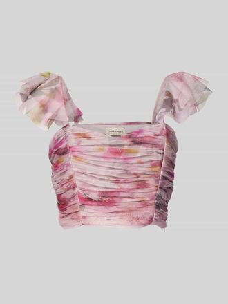 Lace & Beads Cropped Blusentop mit Raffungen in Rosa, Gr&ouml;&szlig;e XS