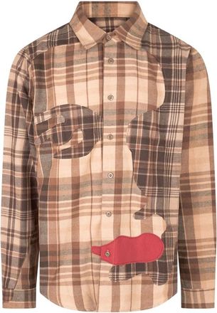 KidSuper Studios Flanella Patchwork Viso - - Shirts - Uomo - Marrone - M