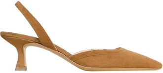 Ann Mashburn Womens Slight Square Slingback Heels In Dark Camel Suede