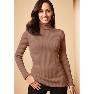 Jessica London Ribbed Cotton Turtleneck Sweater in Creamy Mocha at Nordstrom, Size 40