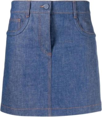 Fendi Denim Rok met Logo in Reli&euml;f - Dames - Spijkerrokken - Blauw - M - Denim - Rokken