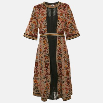 M Missoni Brown Floral Cotton Knit Midi Dress