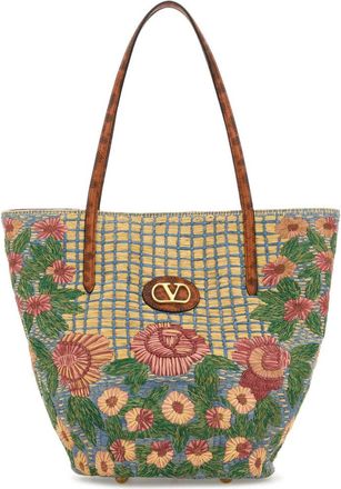 Valentino Garavani Beige Raffia Signature-logo Tote
