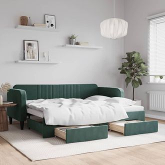 vidaXL Sof&aacute; Cama Nido Con Cajones Terciopelo Verde Oscuro 80x200 Cm Vidaxl