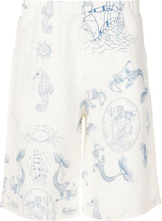 Amir Slama graphic-print track shorts - men - Viscose/Linen/Flax/Silk - PP - White