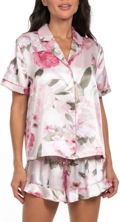 In Bloom by Jonquil Jovie Floral Satin Short Pajamas in Rosewater at Nordstrom, Size X-Large