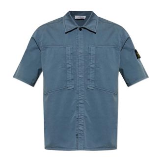 Stone Island Korte Mouw Shirt - Heren - Korte mouwen Overhemden - Blauw - S - Overhemden