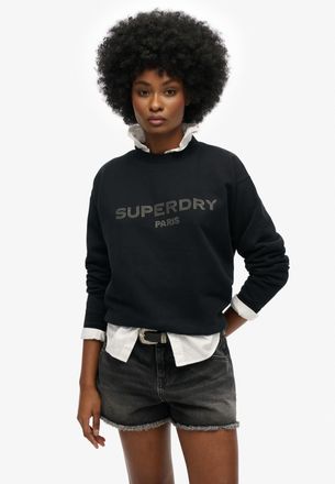 Superdry Sweatshirt SUPERDRY SPORT LUXE LOOSE CREW, Damen, Gr. L, schwarz (vulcan schwarz), Sweatware, Obermaterial: 80% Baumwolle, 20% Polyester, bedruckt, re