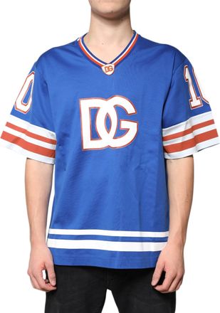 Dolce & Gabbana Mens Blue Logo V-Neck Short Sleeve T-Shirt