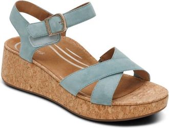Aetrex Womens Flora Adjustable Quarter Strap Wedge Sandal In Sage