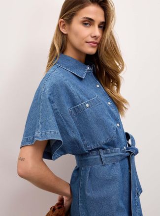Icone Womens Belted lightweight denim shirtdress