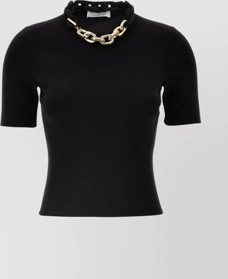 Paco Rabanne ribbed short sleeve chain detail top