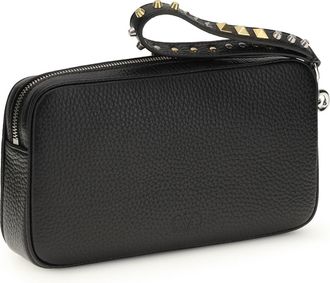 Valentino Garavani Mens Clutch Bag Rockstud Black Calf Leather Wash