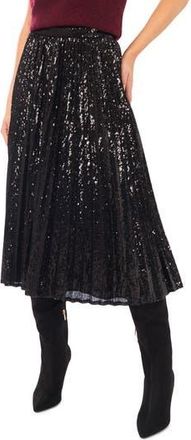 Halogen Sequin Pleated Midi Skirt in Rich Black at Nordstrom Rack, Size X-Small P