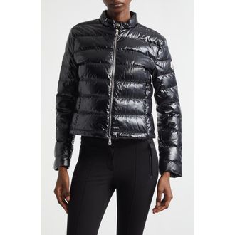 Moncler Papillon Crop Lacquered Nylon Puffer Jacket in Black at Nordstrom, Size 3