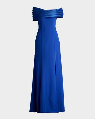 Tadashi Shoji Off-Shoulder A-Line Crepe & Taffeta Gown