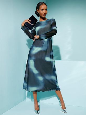 Cr&eacute;ation L Druckkleid CREATION L Mesh-Kleid, Damen, Gr. 36, Normalgr&ouml;ssen, bunt (marine, kalkmint, bedruckt), 96% Polyester, 4% Elasthan, bedruckt, gemustert, me