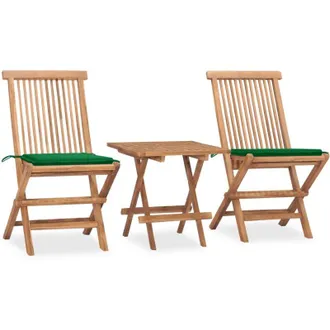 vidaXL Set Comedor De Jard&iacute;n Plegable 3 Piezas Madera De Teca Cojines Vidaxl