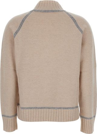 Max Mara Womens Beige Sweater With High Neck And Contrasting Details Wool Tops Top