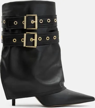 AllSaints Dua Fold-Over Buckle Leather Boots