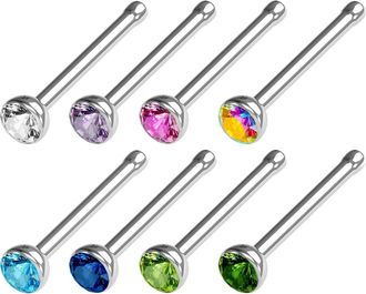 Generic Nose Rings False Nail Mixed Stainless Steel Piercing Ring Set 8 Colors Jewelry 24g (White, One Size)