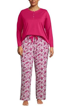 Lands End Knit 2 Piece Pajama Set - Long Sleeve Top and Pants in Hot Pink Floral at Nordstrom, Size 1X