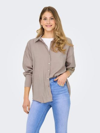 Only Hemdbluse ONLY ONLZAZIMA L/S LOOSE SHIRT WVN NOOS, Damen, Gr. XS, silber (silber mink), Web, Obermaterial: 84% Modal, 16% Polyester, unifarben, oversi